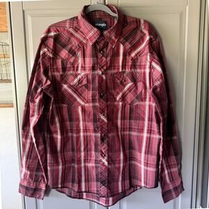 Wrangler Western Plaid‎ Single Stitch Snap LS Shirt,Red, L